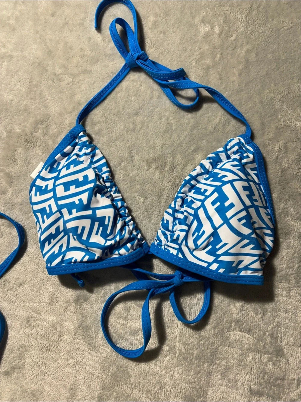Fendi FF Vertigo Bikini Set Blue White Logo Monogram String Swimsuit Size L